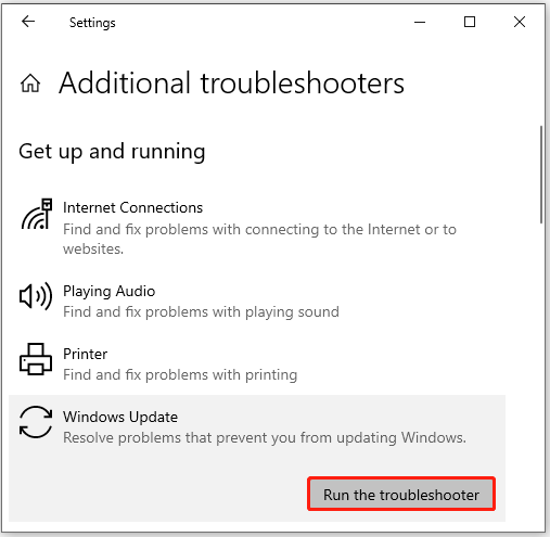 Run the Windows Update troubleshooter