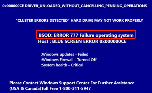 BSoD error 777 failure operating system