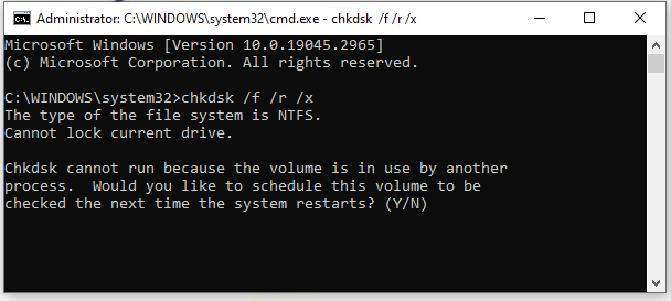 run chkdsk in Command Prompt
