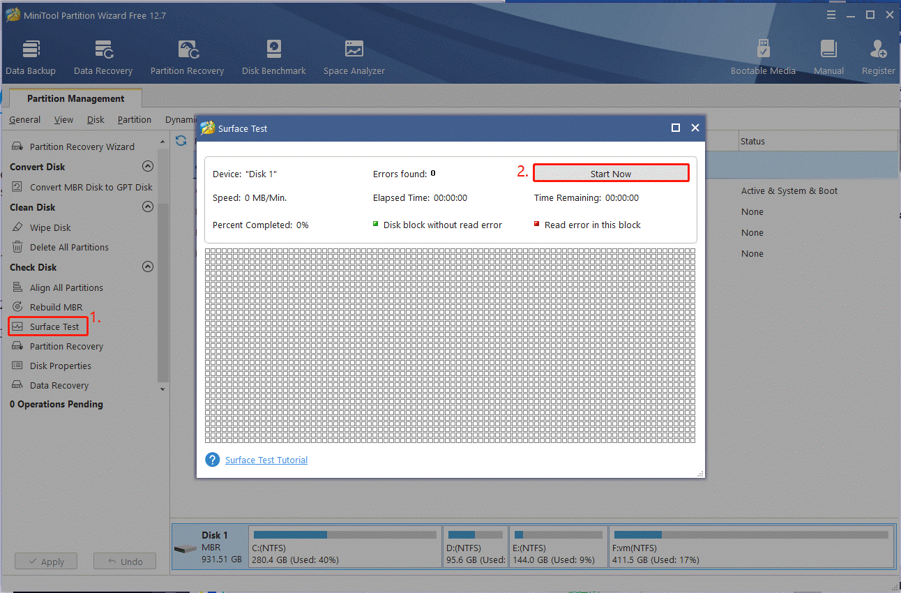 check bad sectors using MiniTool Partition Wizard