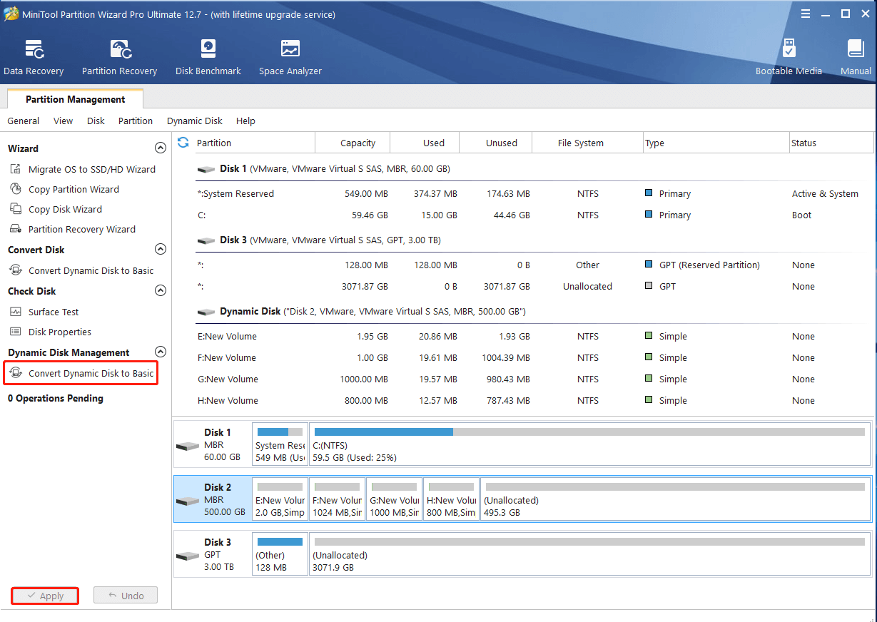 convert dynamic disk to basic using MiniTool