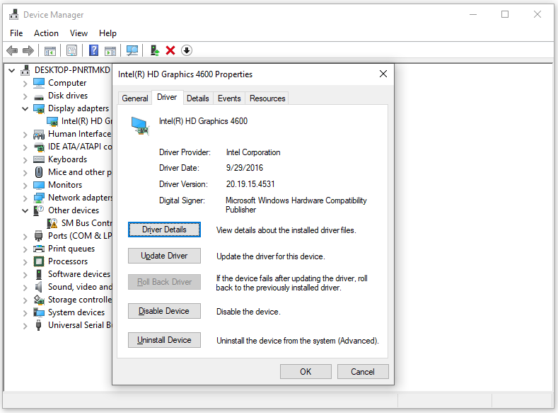 the steps to disable or roll back drivers