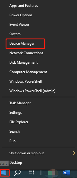 open Device Manager in the Start menu