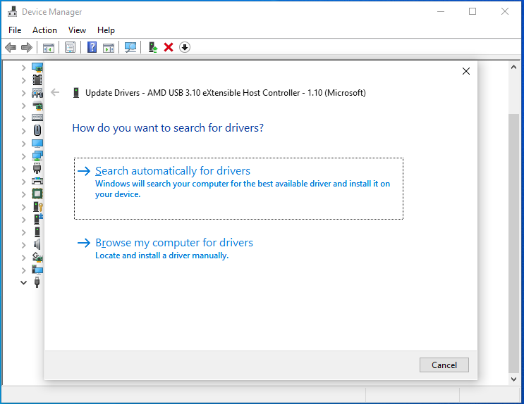 select a way to update USB drivers