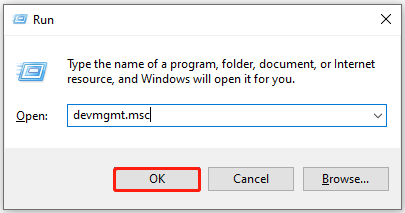 Mở Device Manager từ cửa sổ Run