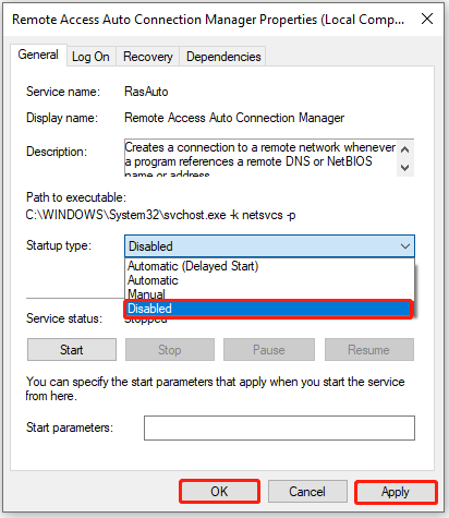 Disable services