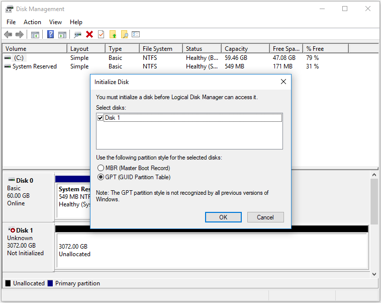 initialize a disk