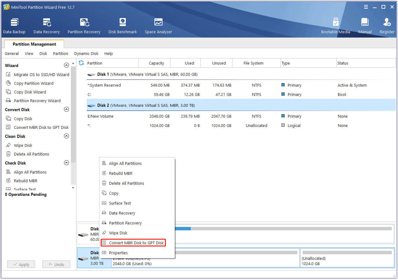 convert MBR disk to GPT disk