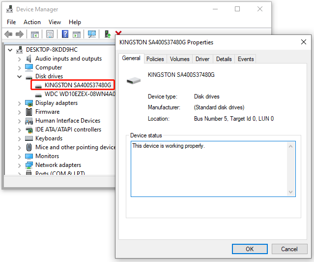 expand the Disk drives in Device Manager