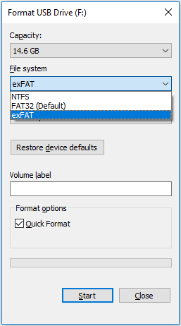 format USB drive in Windows File Explorer
