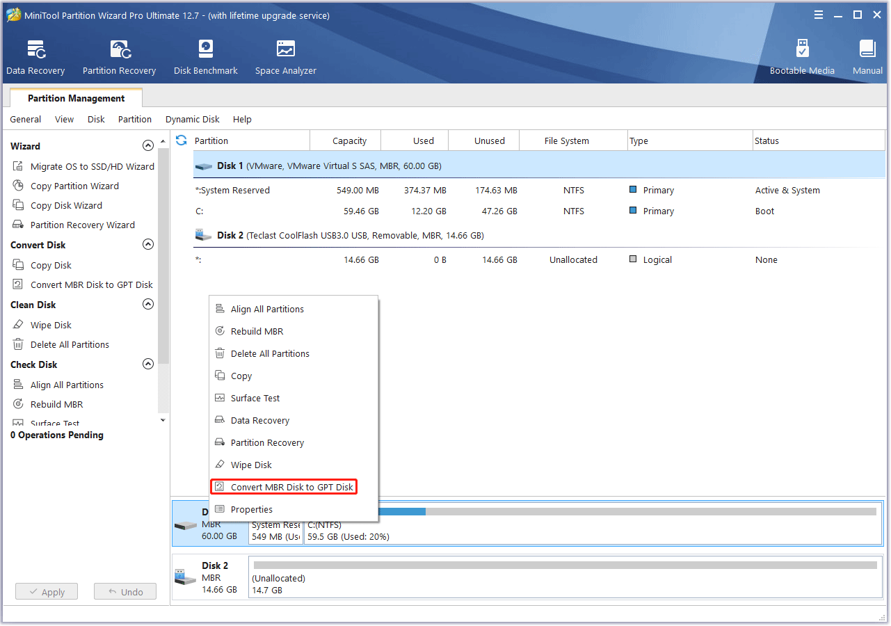 convert MBR disk to GPT disk