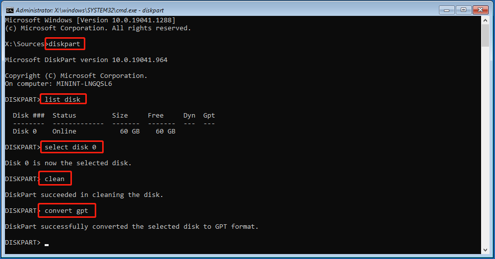 convert a disk to GPT using WinPE