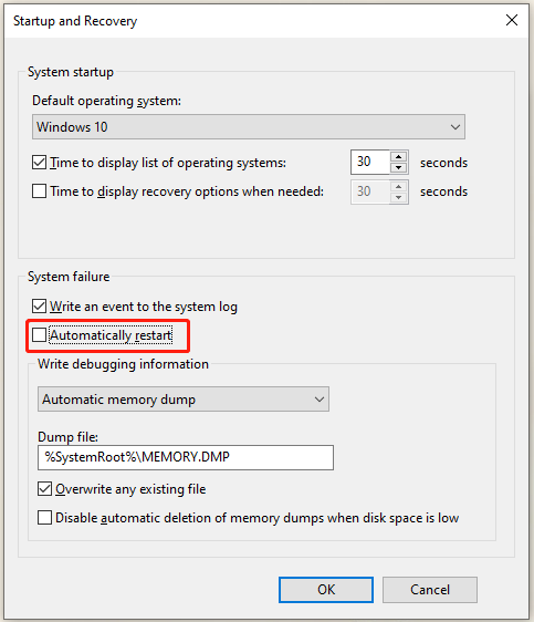 untick Automatically restart