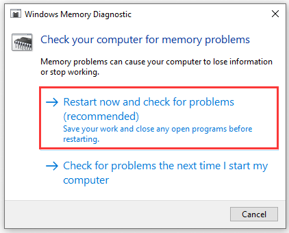 Restart now and check for problems RAM