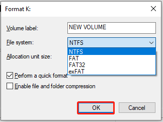 format the drive to NTFS using Disk Management