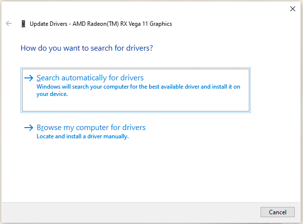 select a way to update driver