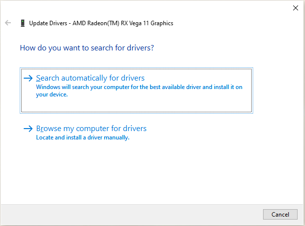 select a way to update driver