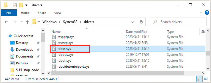 copy the rdbss sys file