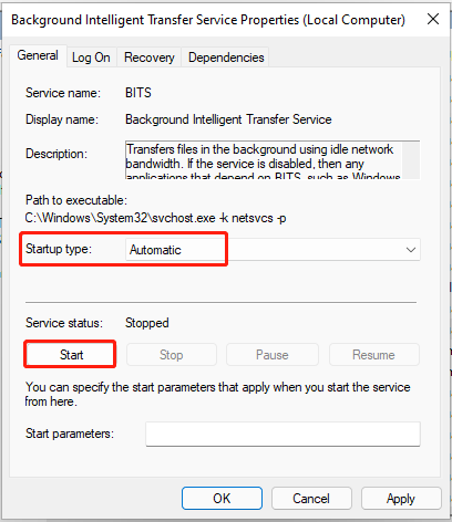 restart BITS service