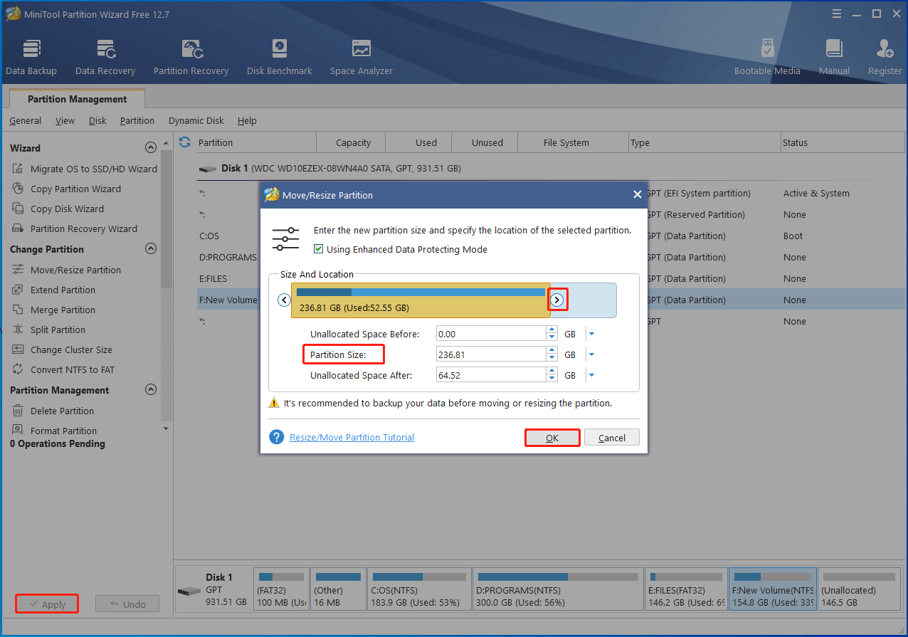 take unallocated space