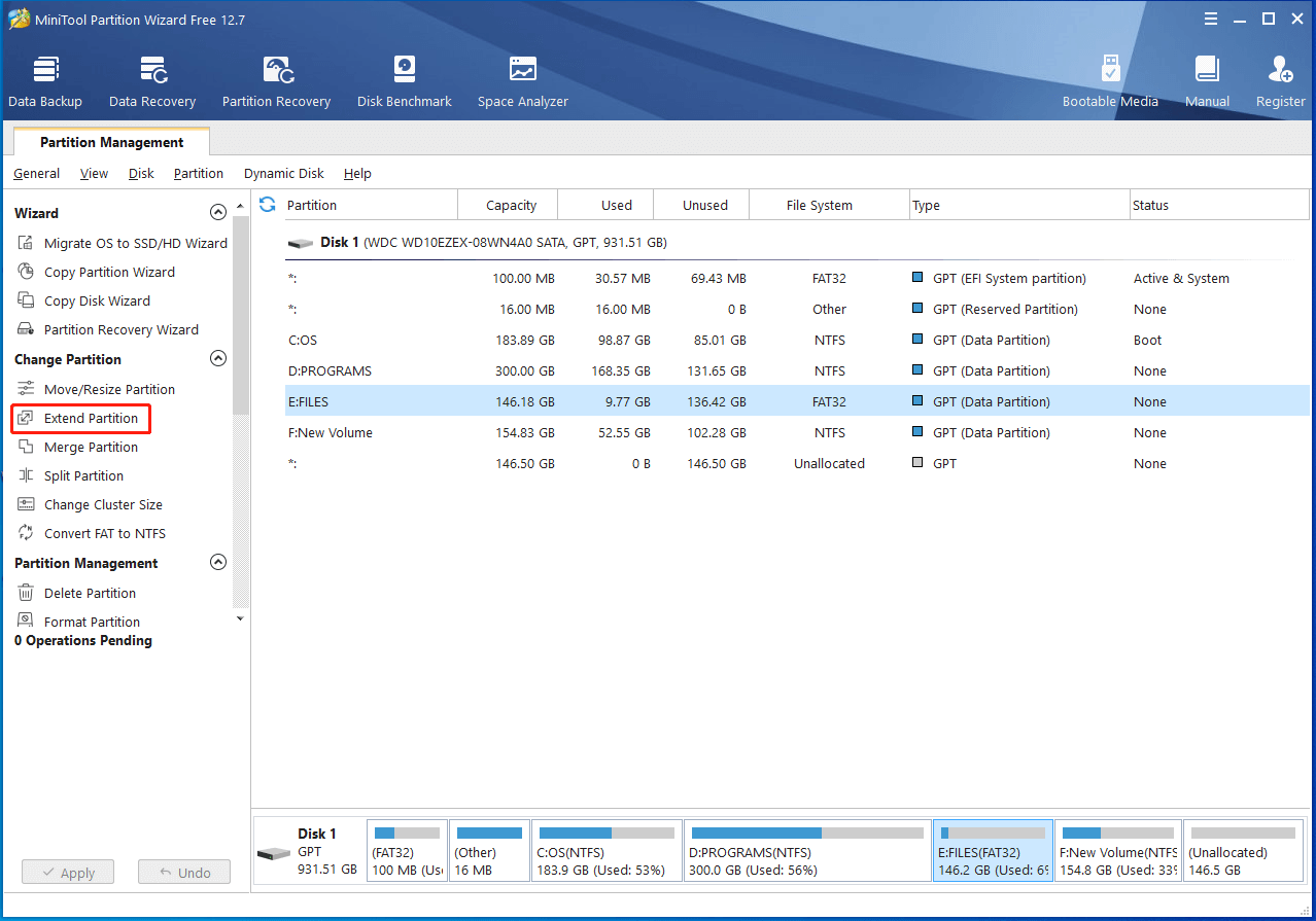 tap on Extend Partition
