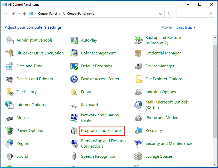 click Programs and Features