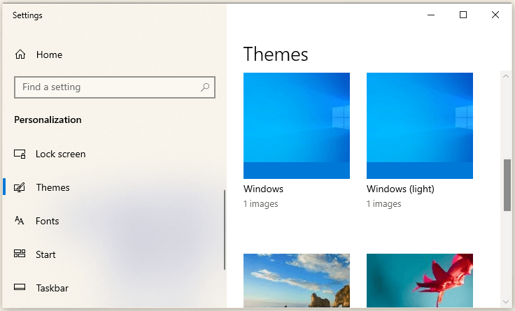 set Windows 10 as the default themes
