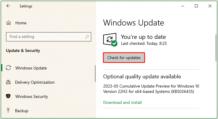 click Check for updates