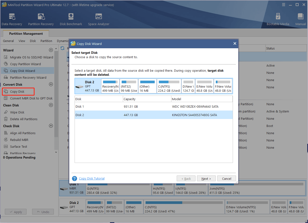 copy hard disk using MiniTool