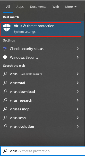 select Virus and threat protection