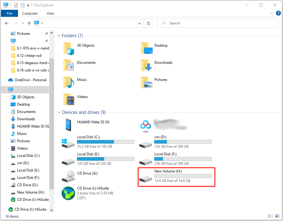 check flash drive storage in File Explorer