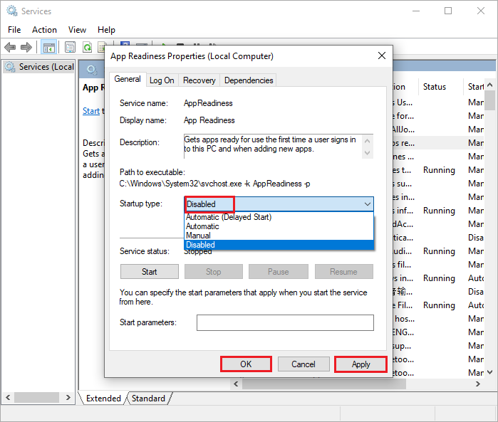 disable the App Readiness service