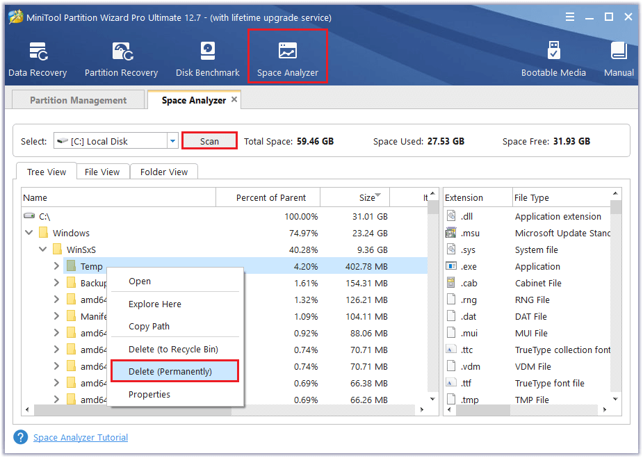 the steps to use Space Analyzer