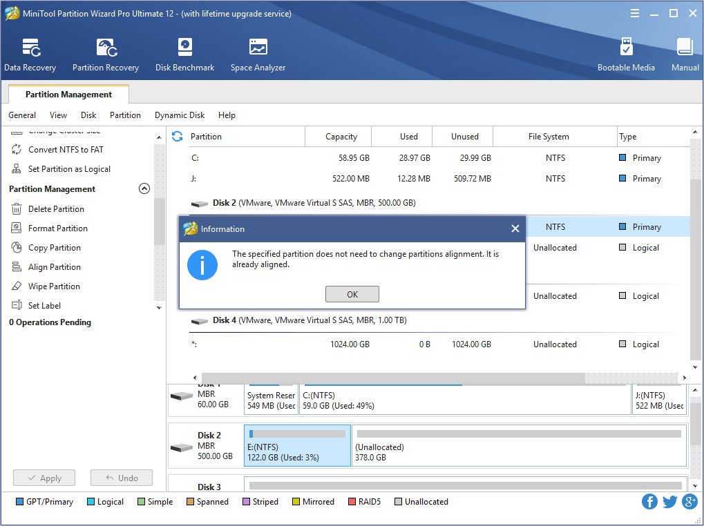 click Apply to align the partition