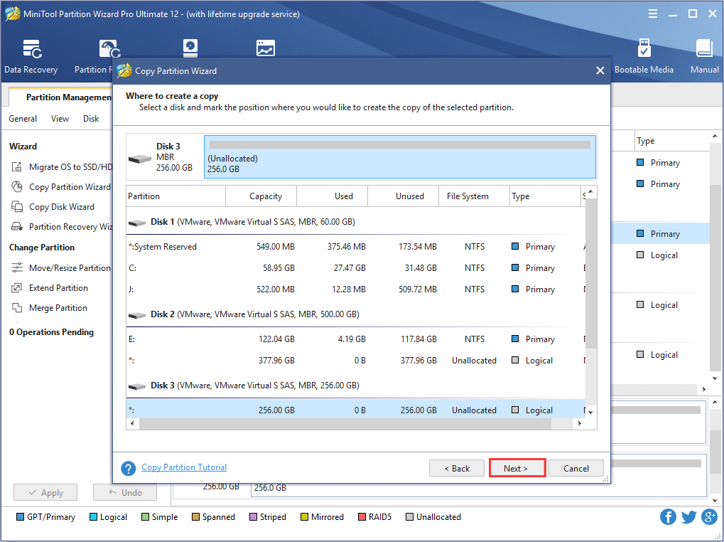 choose an unallocated space to save the copy