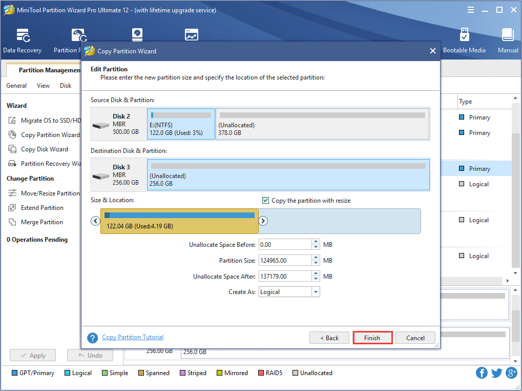 edit partition size and location