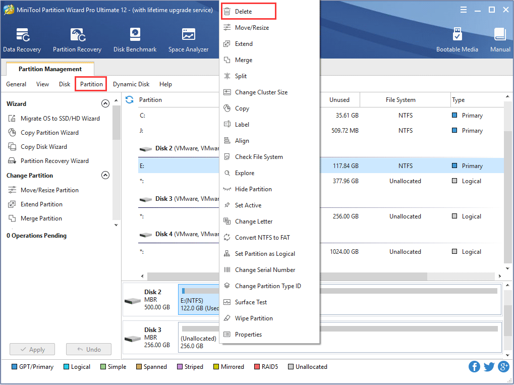 select Delete Partition from one of the locations