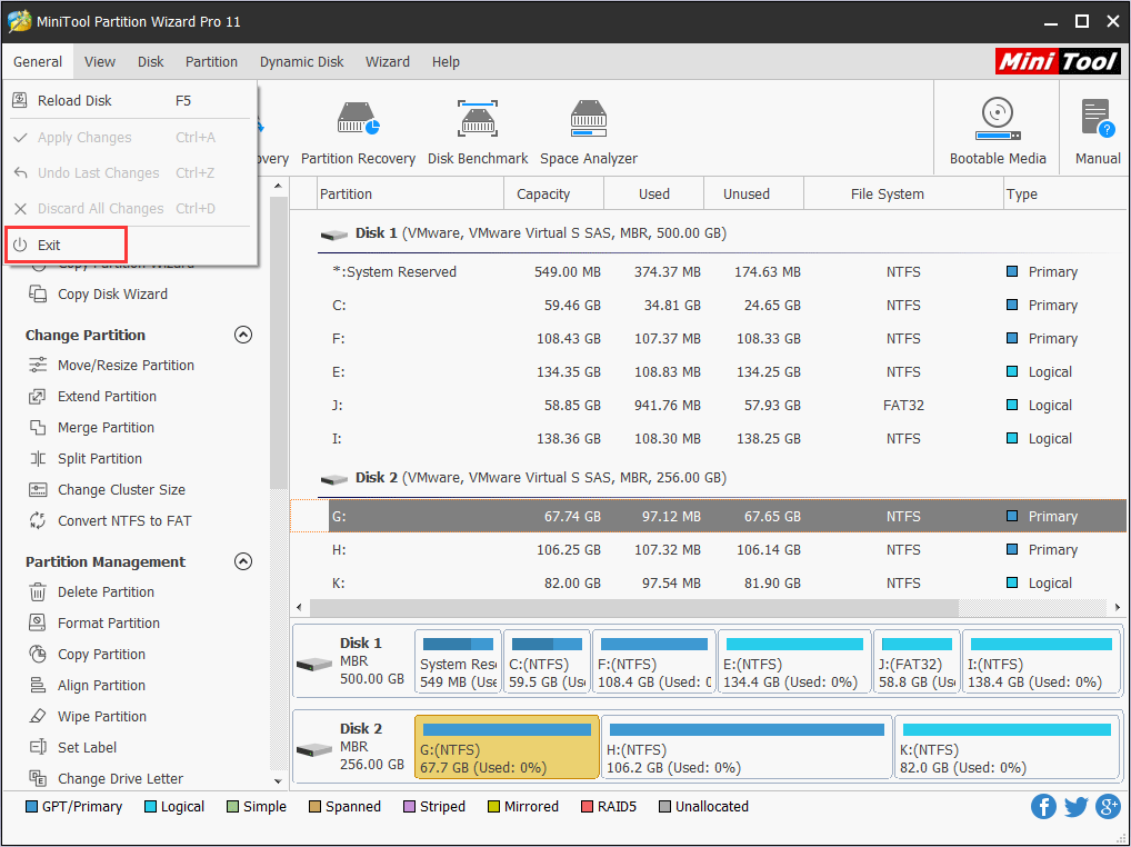 exit from MiniTool Partition Wizard