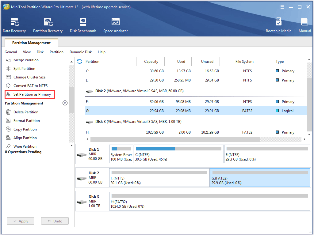 set partition as primary