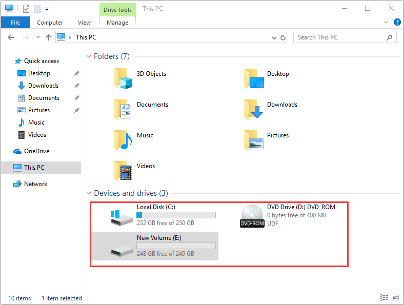 partitions displayed in computer