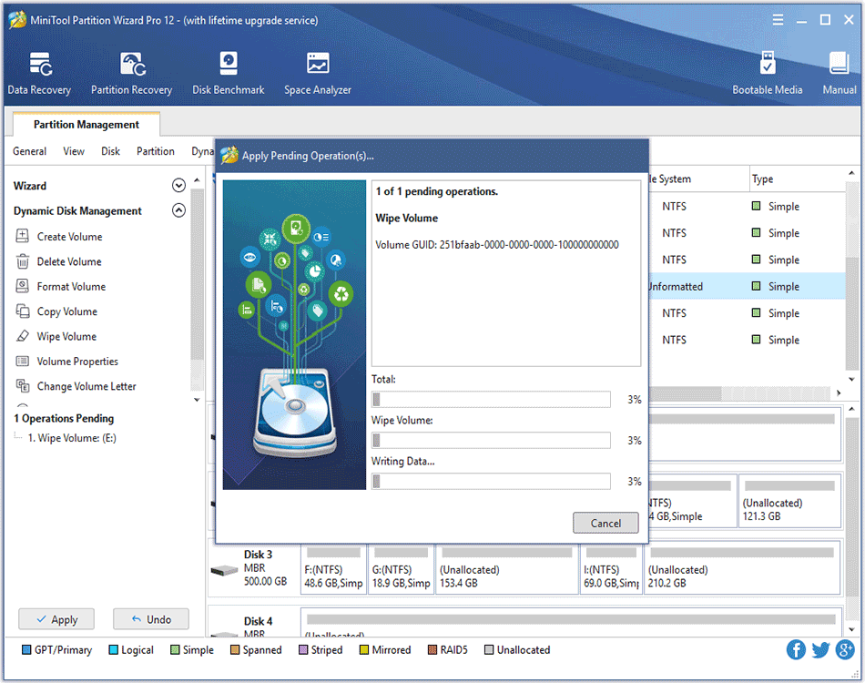 MiniTool Partition Wizard is wiping volume