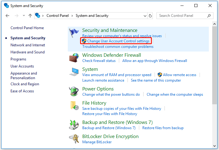Change User Account Control settings