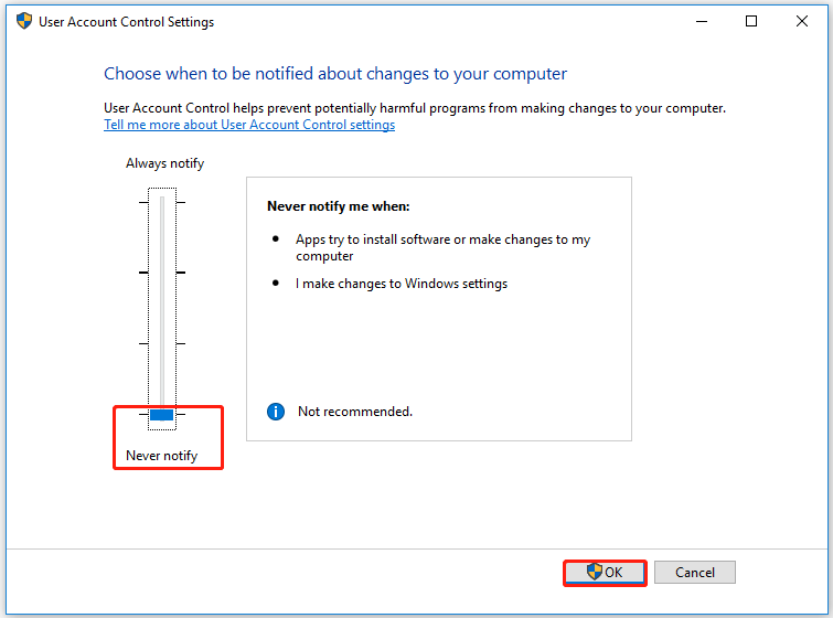 temporarily disable UAC