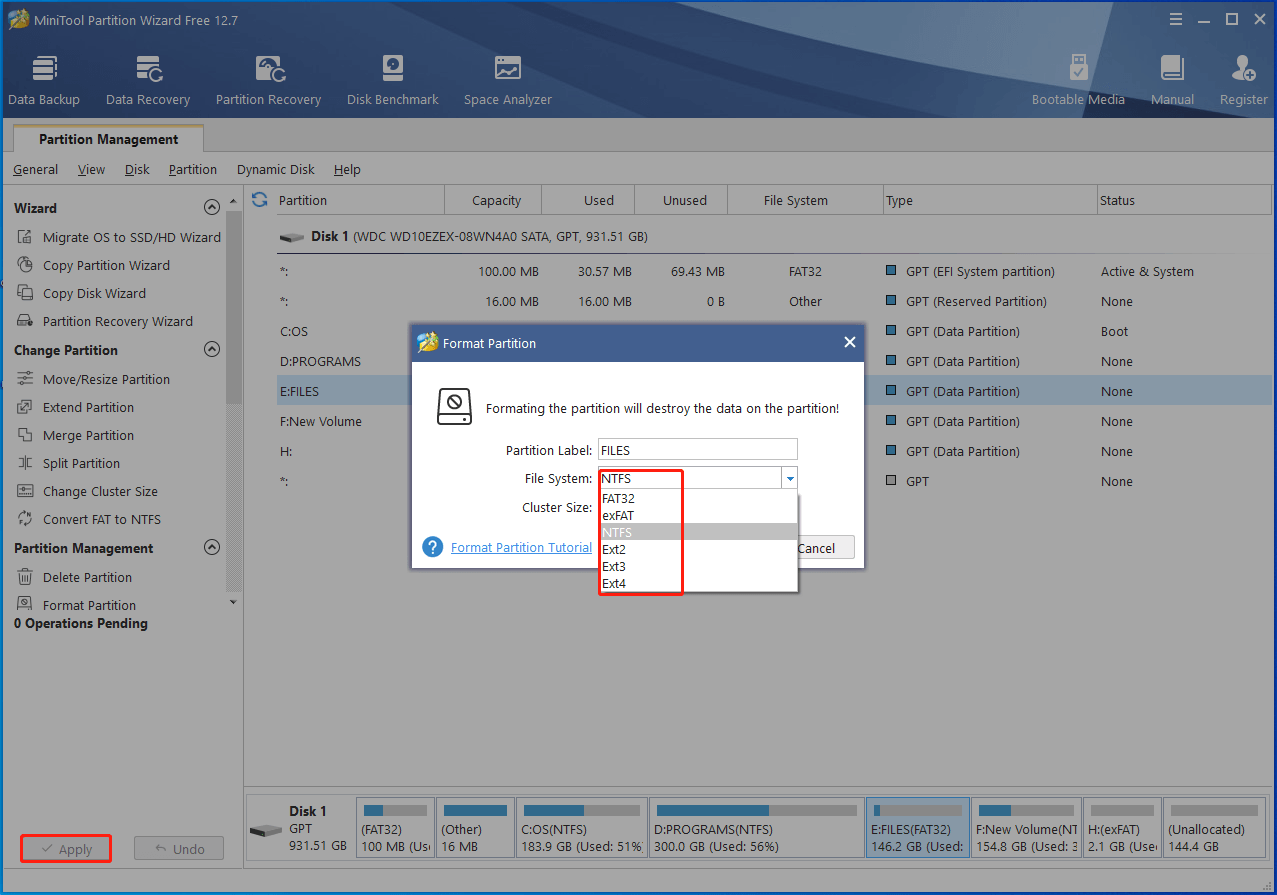 format the partition