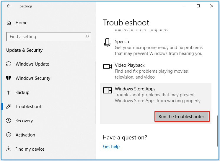 run the Windows Store Apps troubleshooter