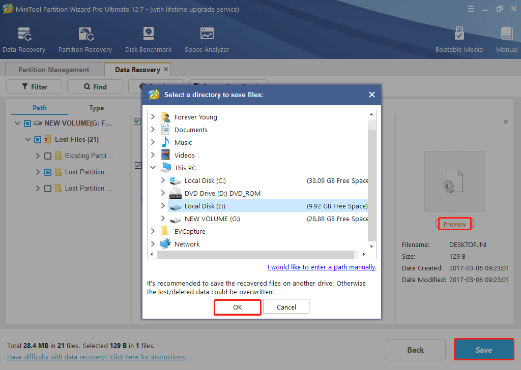 Save the recovered files