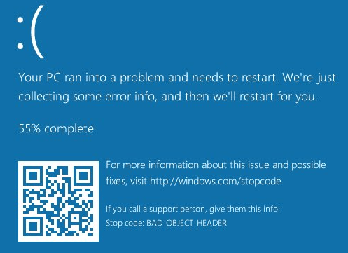 stop code Bad Object Header