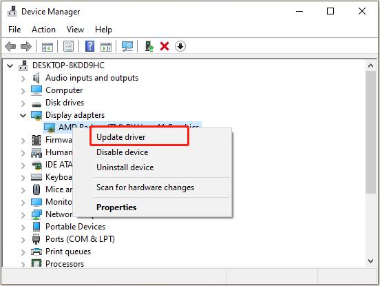 select Update driver