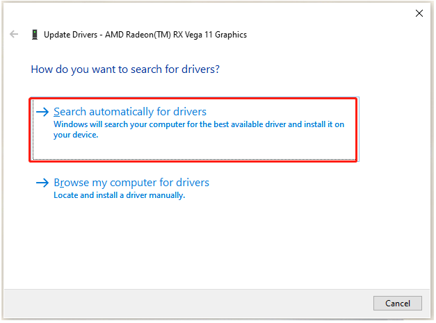 select Search automatically for drivers