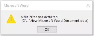 Microsoft Word A File Error Has Occurred